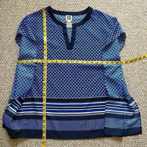 Anne Klein caftan blouse sz S blue & white - Picture 7 of 8